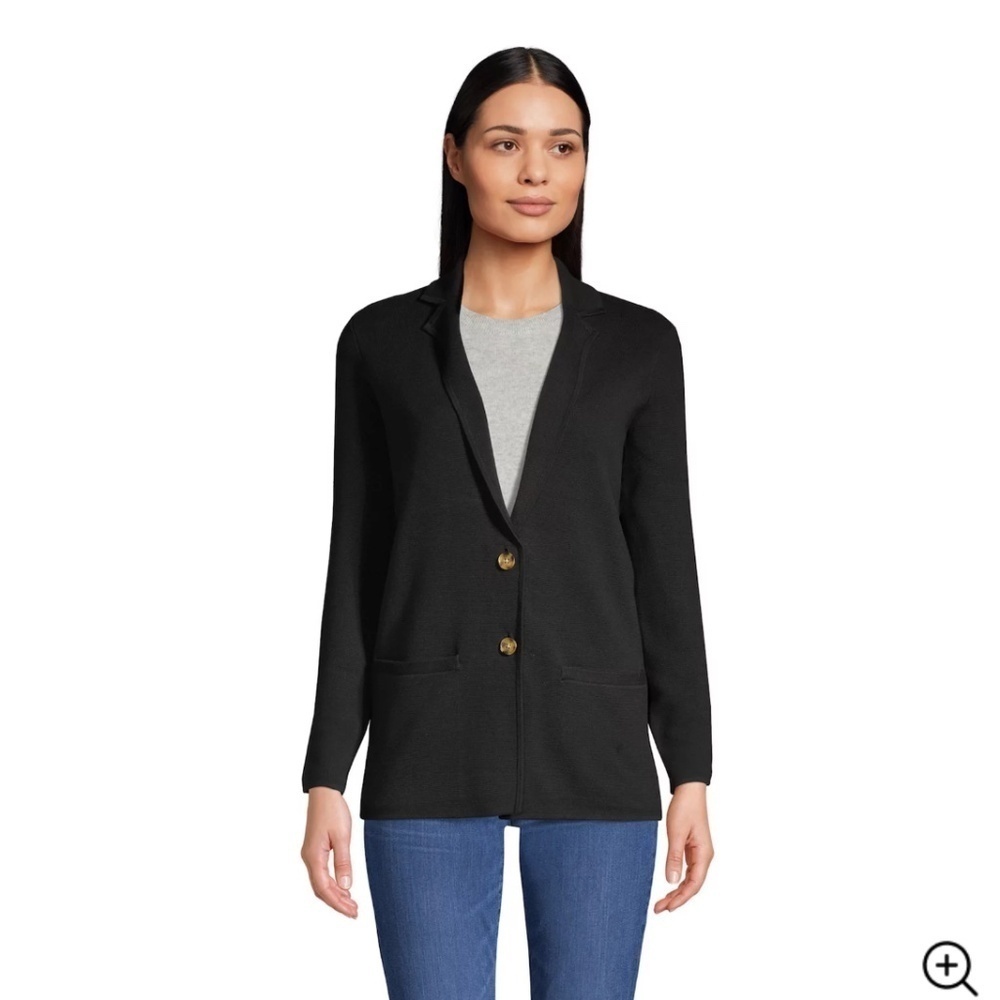 Lands End Knit 100% Wool Blazer Black Size Large